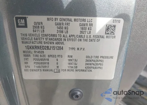 2011 GMC Acadia Sl из США, поврежденный, VIN 1GKKRNED2BJ151284